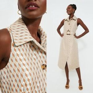 Tuckernuck NEW Ocean Spray Sleeveless Cheyenne Tan Blue Geometric Dress Size S